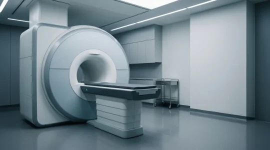 Advanced medical imaging environment showing the contrast between powerful magnetic resonance scanners