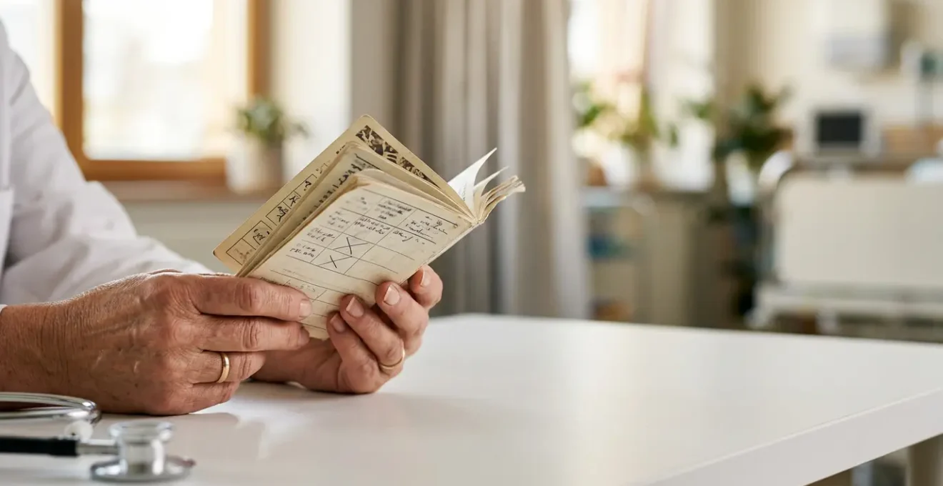 Medical professional reviewing adult vaccination records in modern healthcare setting