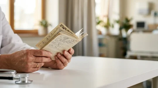 Medical professional reviewing adult vaccination records in modern healthcare setting