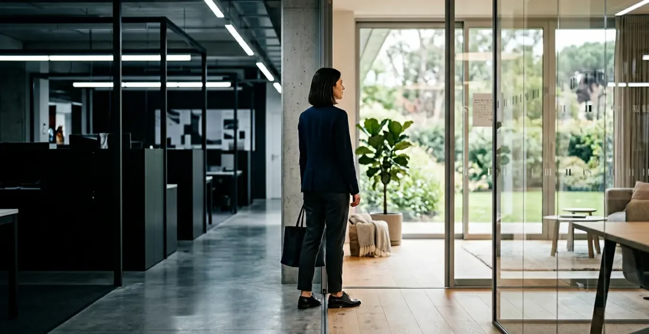 Professional experiencing workplace burnout and stress in modern office environment