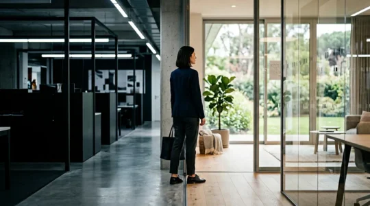 Professional experiencing workplace burnout and stress in modern office environment