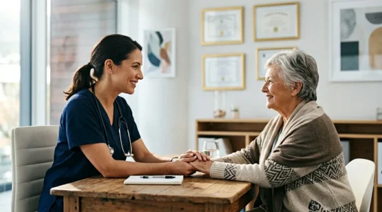 Professional consultation between patient and surgeon in modern medical setting