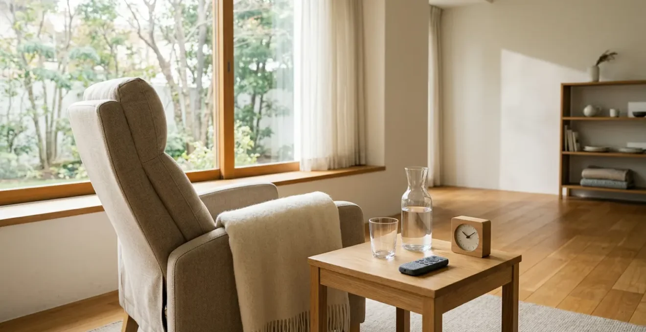 Comfortable and organized home recovery space with natural lighting and accessible essentials