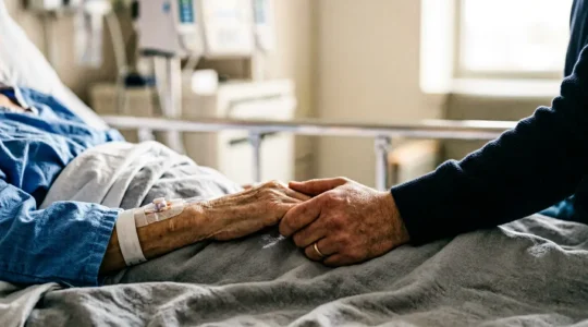 Family member advocating for critically ill patient in intensive care setting