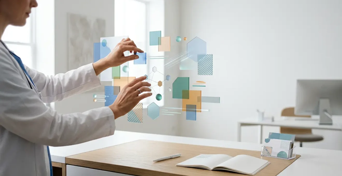 Medical professional organizing patient imaging files with secure digital system for second opinion consultation