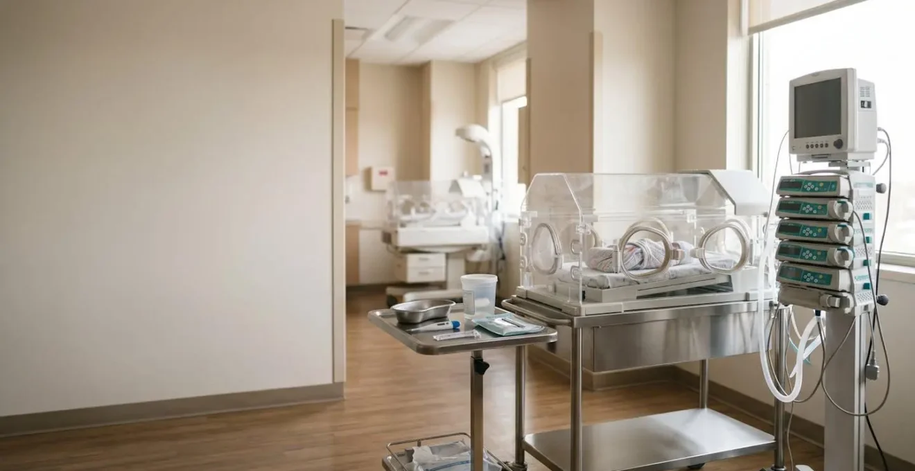 Professional neonatal care environment showing specialized equipment for monitoring premature infant growth markers