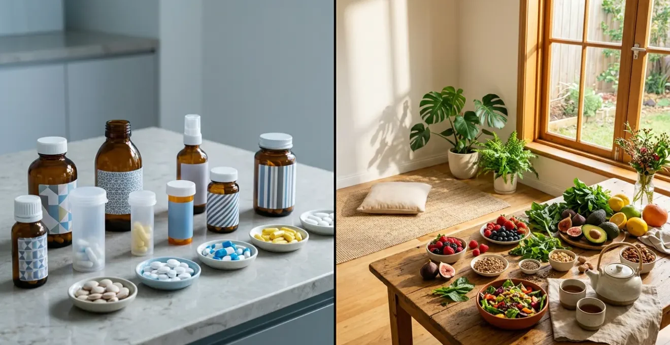 A conceptual health and wellness image showing natural healing elements symbolizing root cause treatment versus symptomatic relief