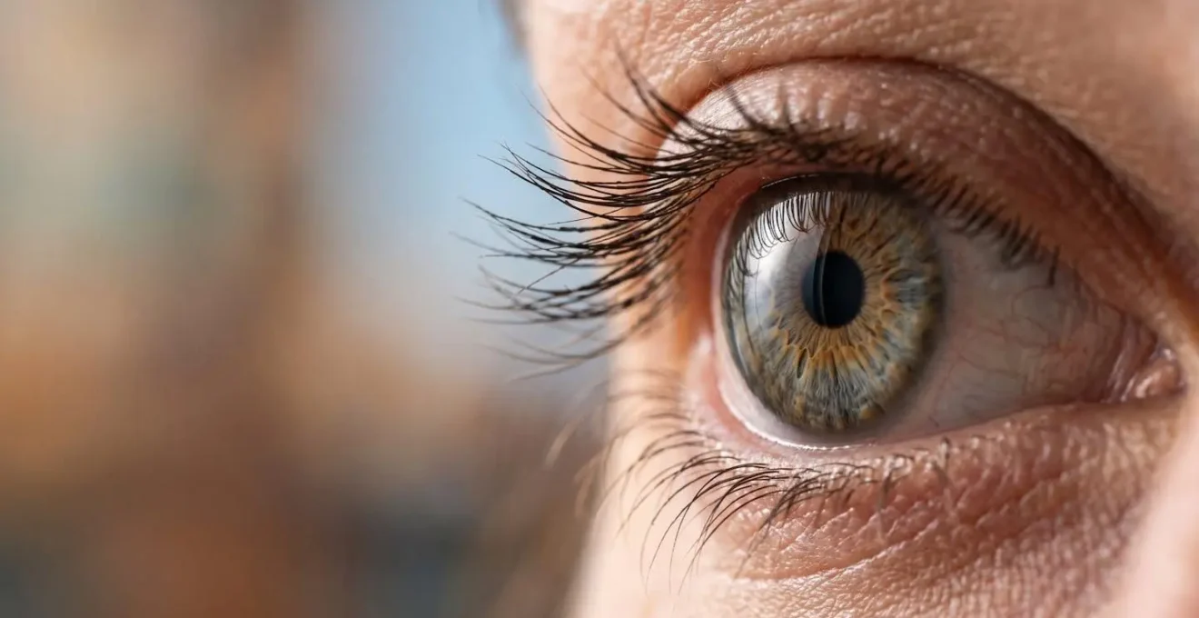 Close-up macro photograph illustrating eye muscle tension and relaxation concept for digital eye strain