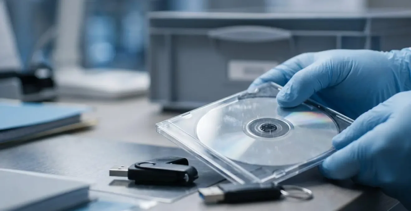 Close-up of hands securely organizing medical imaging files with emphasis on data protection