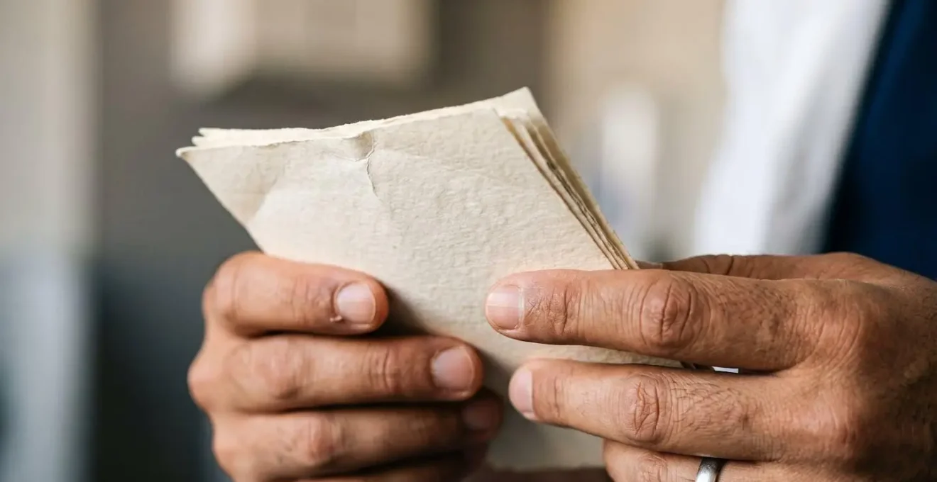 Close-up of hands holding medical documents while comparing diagnostic reports for accuracy verification