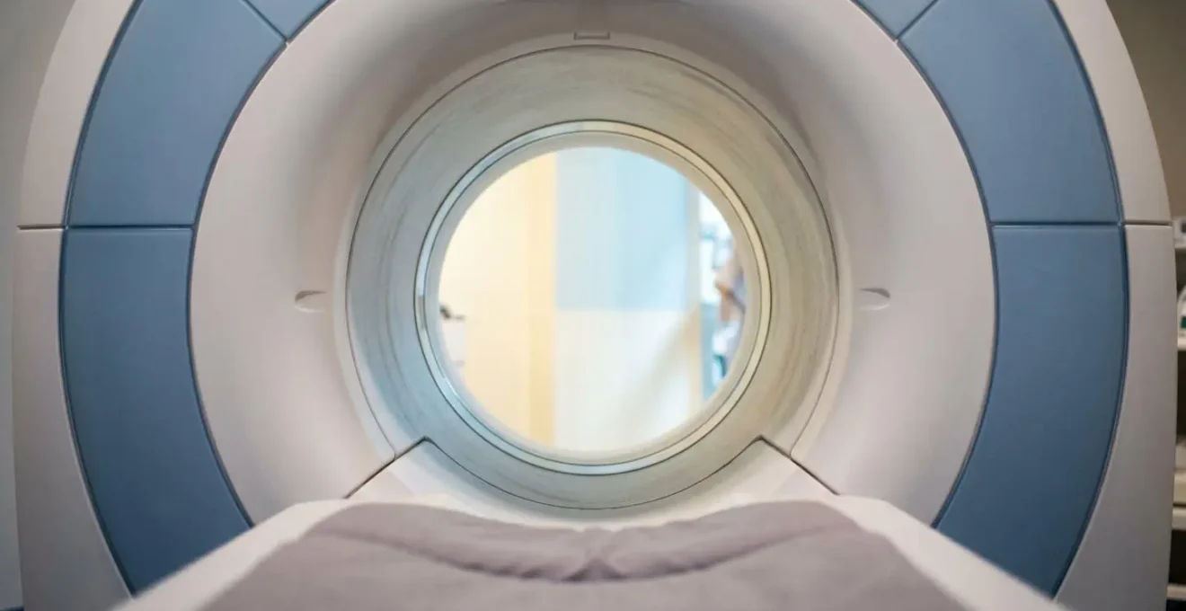 Close perspective view illustrating the spatial experience within an MRI scanner environment